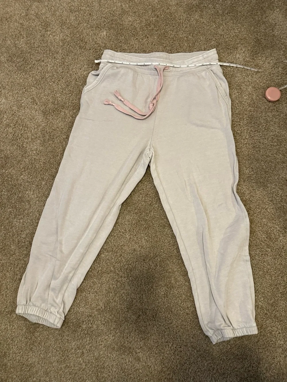 Anthropologie Beige Jogger Sweatpants with Pink Drawstring - Picture 2 of 4